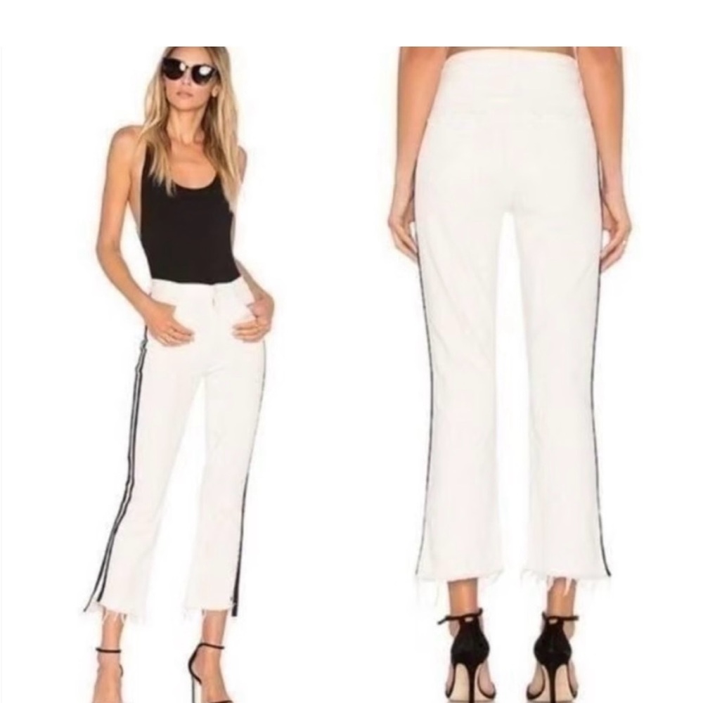 MOTHER White Cropped Pants with Black Stripe